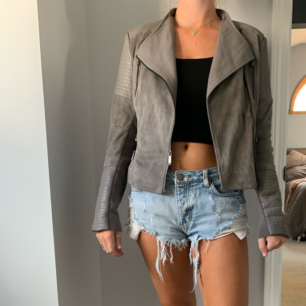 BCBG grey suede/ leather jacket